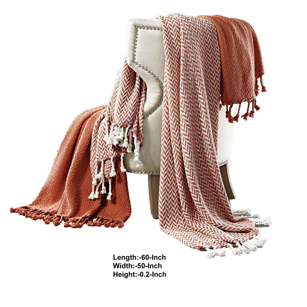 Calabria Herringbone Cotton Throw The Urban Port, Set of 2, Red and White - View 6