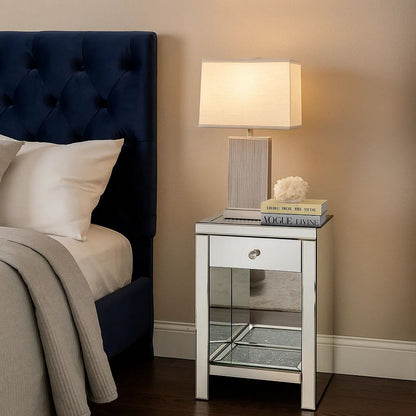 Mirrored Wooden Night Table with 1 Drawer and Bottom Shelf, Silver - View 7