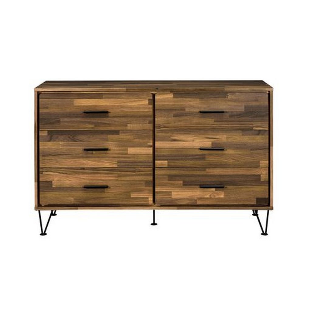 Dresser with 6 Drawers and Butcher Block Pattern, Brown - View 3