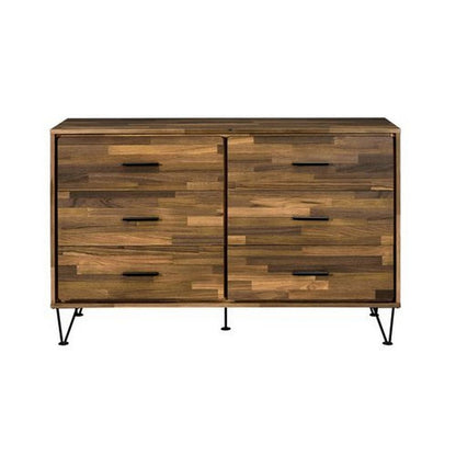 Dresser with 6 Drawers and Butcher Block Pattern, Brown - View 3