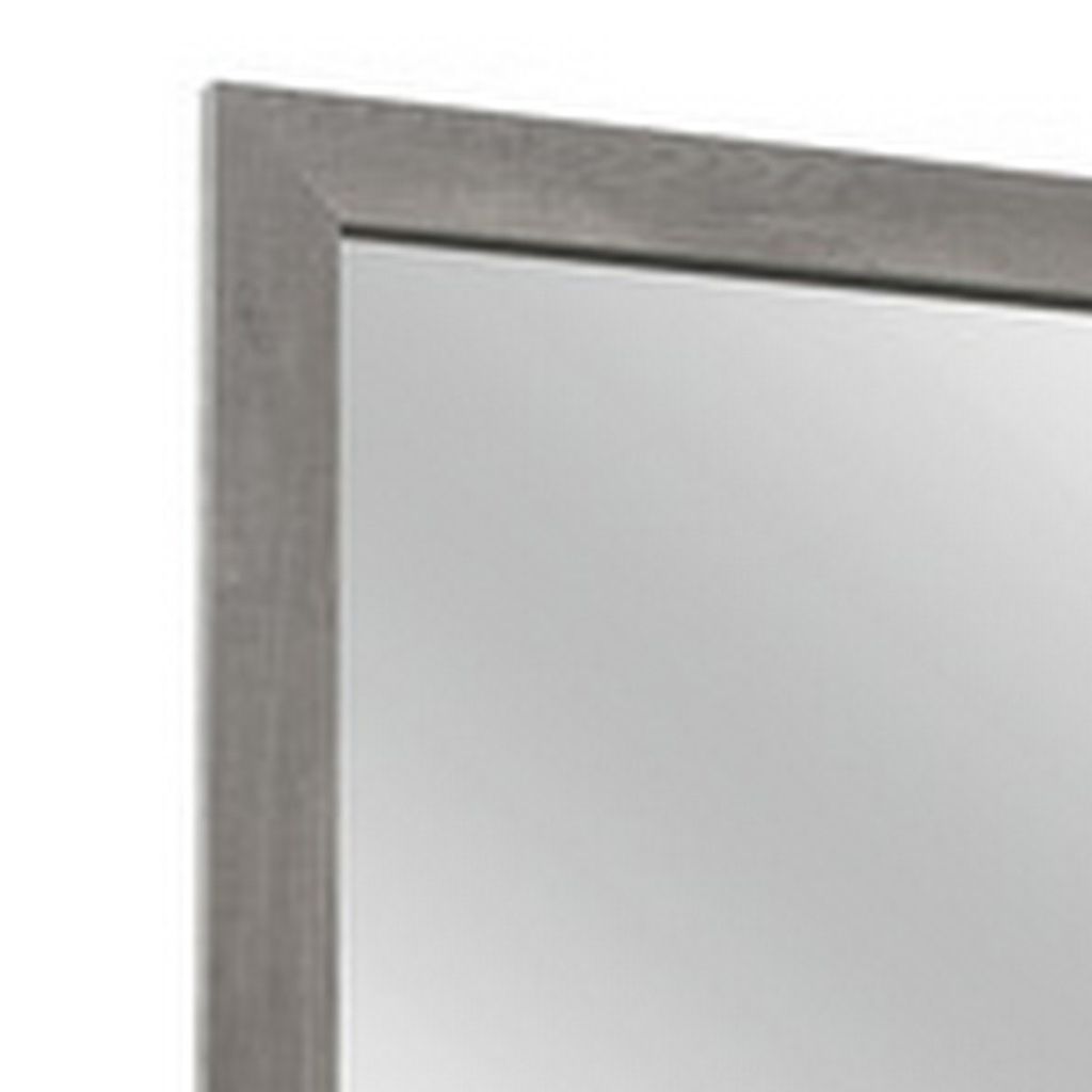 Adia 40 Inch Modern Accent Mirror, Sleek Textured Frame, Rustic Gray Veneer - View 3