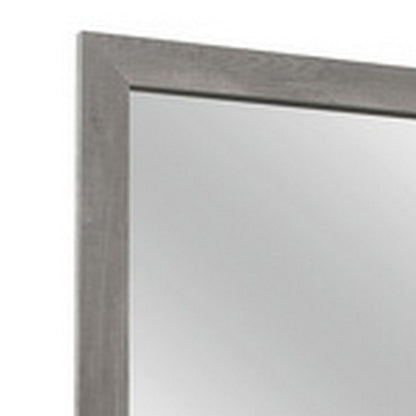 Adia 40 Inch Modern Accent Mirror, Sleek Textured Frame, Rustic Gray Veneer - View 3