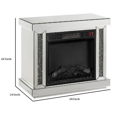 Electric Fireplace with Mirror Panel Framing and Faux Diamonds, Silver - View 6