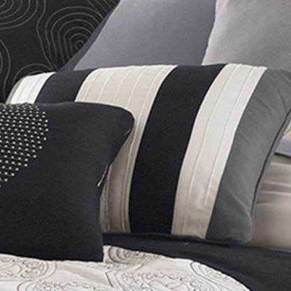 7 Piece Queen Cotton Comforter Set with Geometric Print, Gray and Black - View 5