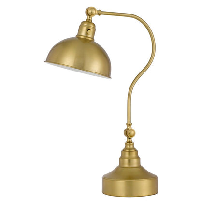 25 Inch Metal Curved Desk Lamp, Adjustable Dome Shade, Brass