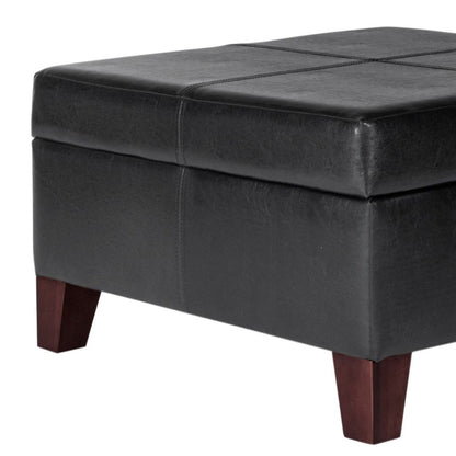 Leatherette Upholstered Wooden Ottoman With Hinged Storage, Black and Brown, Large - View 2