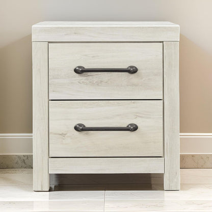 Transitional Wooden Two Drawer Setup Nightstand with Bar Handles, White - View 7