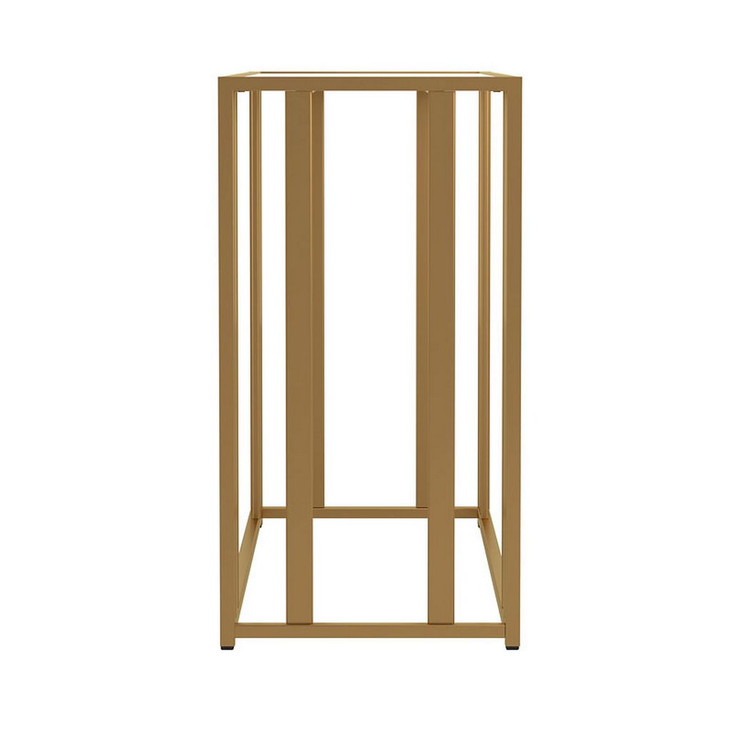 Glass Top Sofa Table with Metal Tubular Base, Brass - View 5