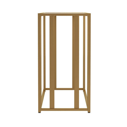 Glass Top Sofa Table with Metal Tubular Base, Brass - View 5