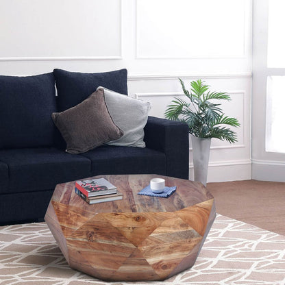 Bon 33 Inch Diamond Shape Acacia Wood Coffee Table With Smooth Top, Natural Brown - View 7