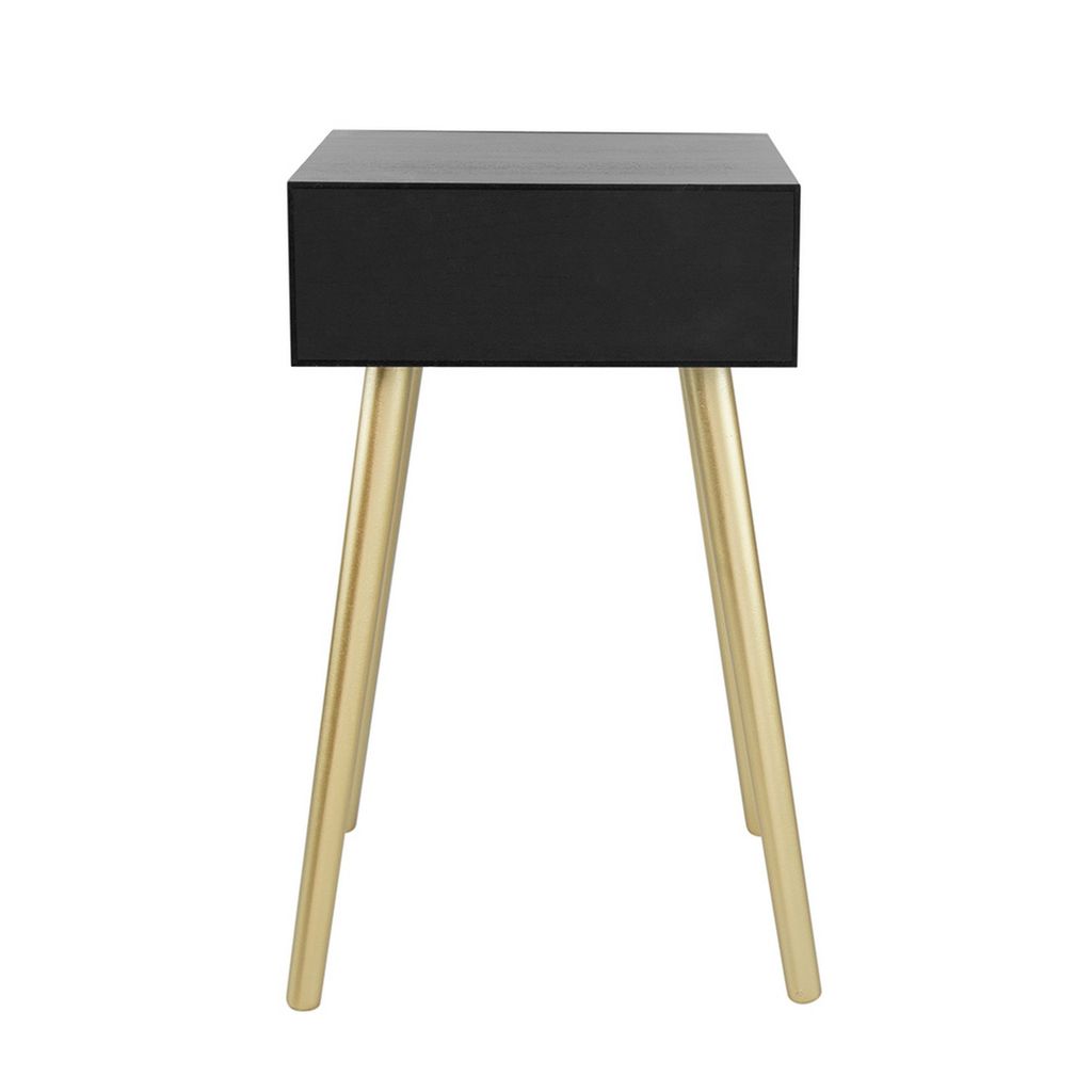 Gaia 28 Inch Pine Wood Side End Table, Gliding Rattan Drawer, Black, Gold - View 4