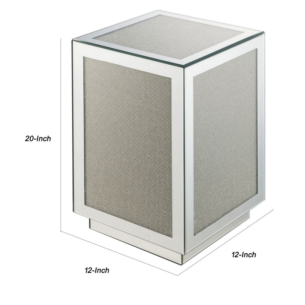 Mirrored Accent Table with Faux Diamond Inlay and Glass Top, Silver - View 5