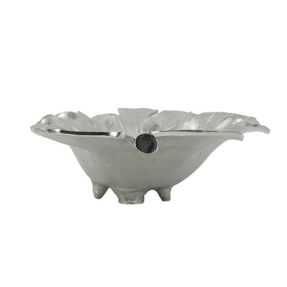 22 Inch Modern Decorative Tray, Oak Leaf Design Striking Silver Metal Frame - View 2