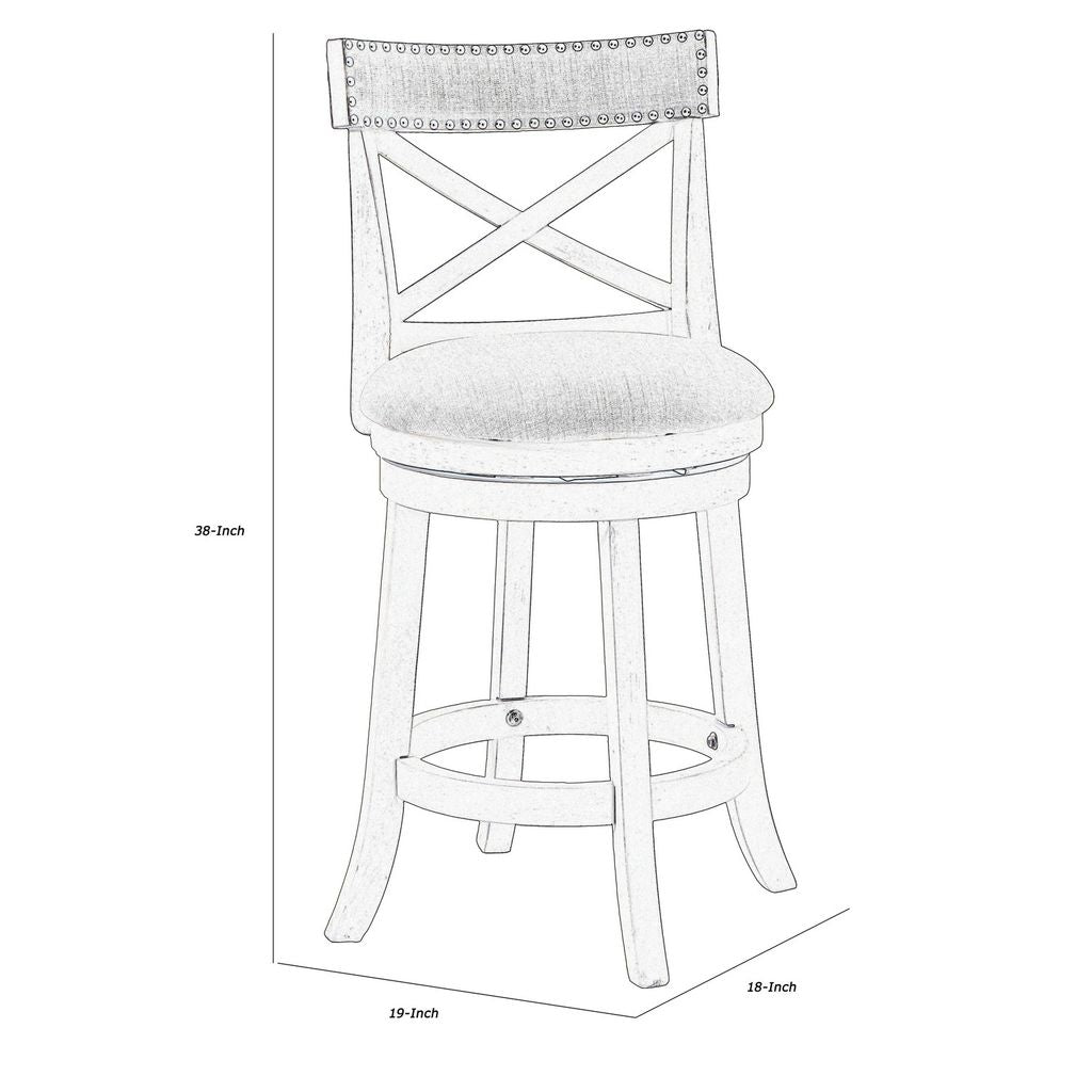 Curved X Shaped Back Swivel Counter Stool with Fabric Padded Seating, Antique White - View 5