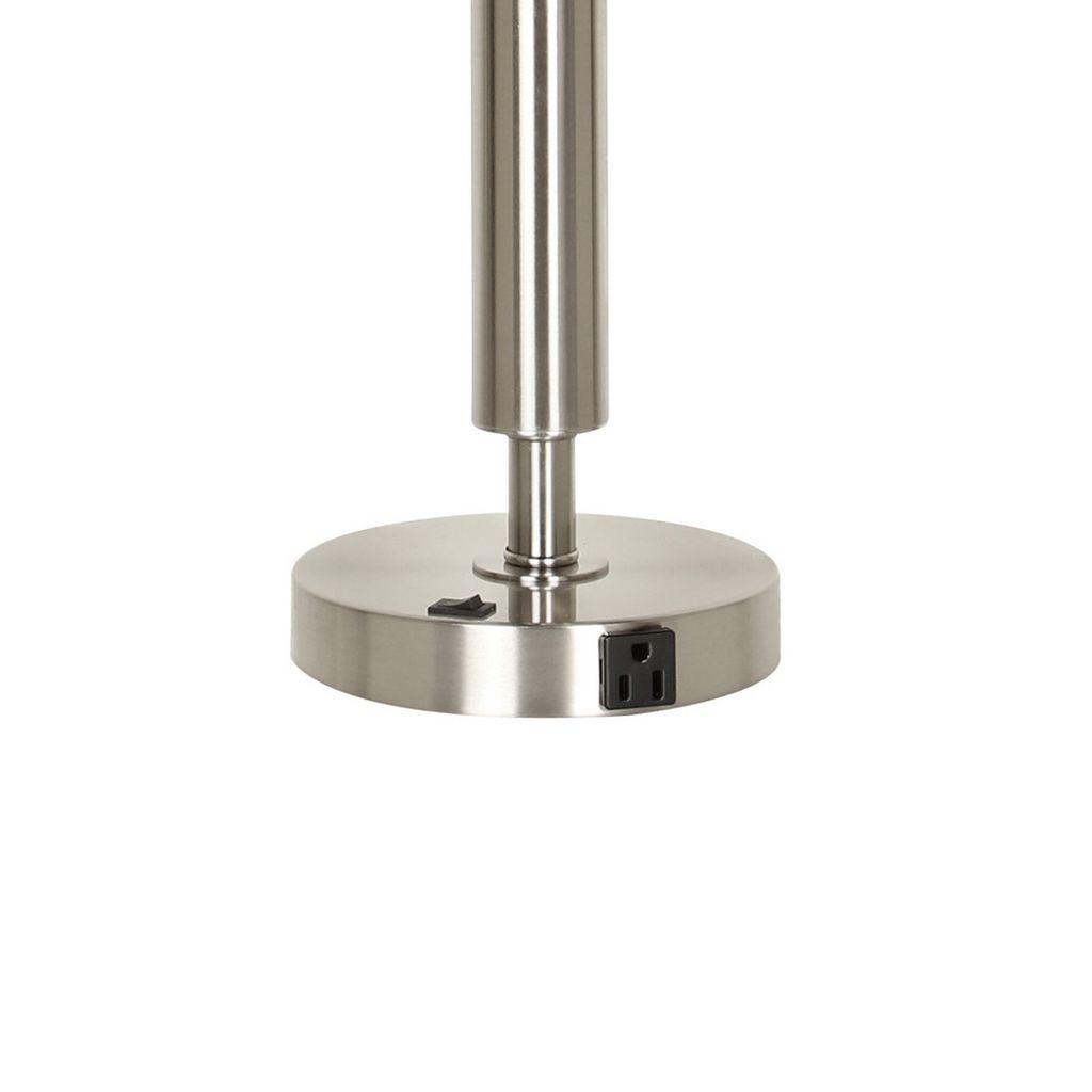 Metal Table Lamp with Fabric Drum Shade, White and Silver - View 5