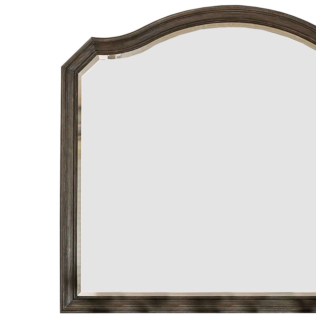 43.5 Inches Scalloped Mirror with Molded Details, Brown - View 3