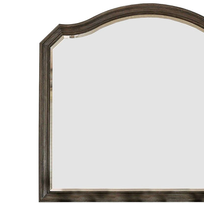43.5 Inches Scalloped Mirror with Molded Details, Brown - View 3