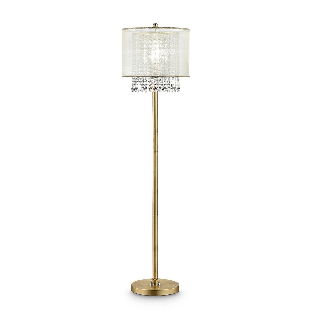 Floor Lamp with Hanging Crystal Accents, White and Gold