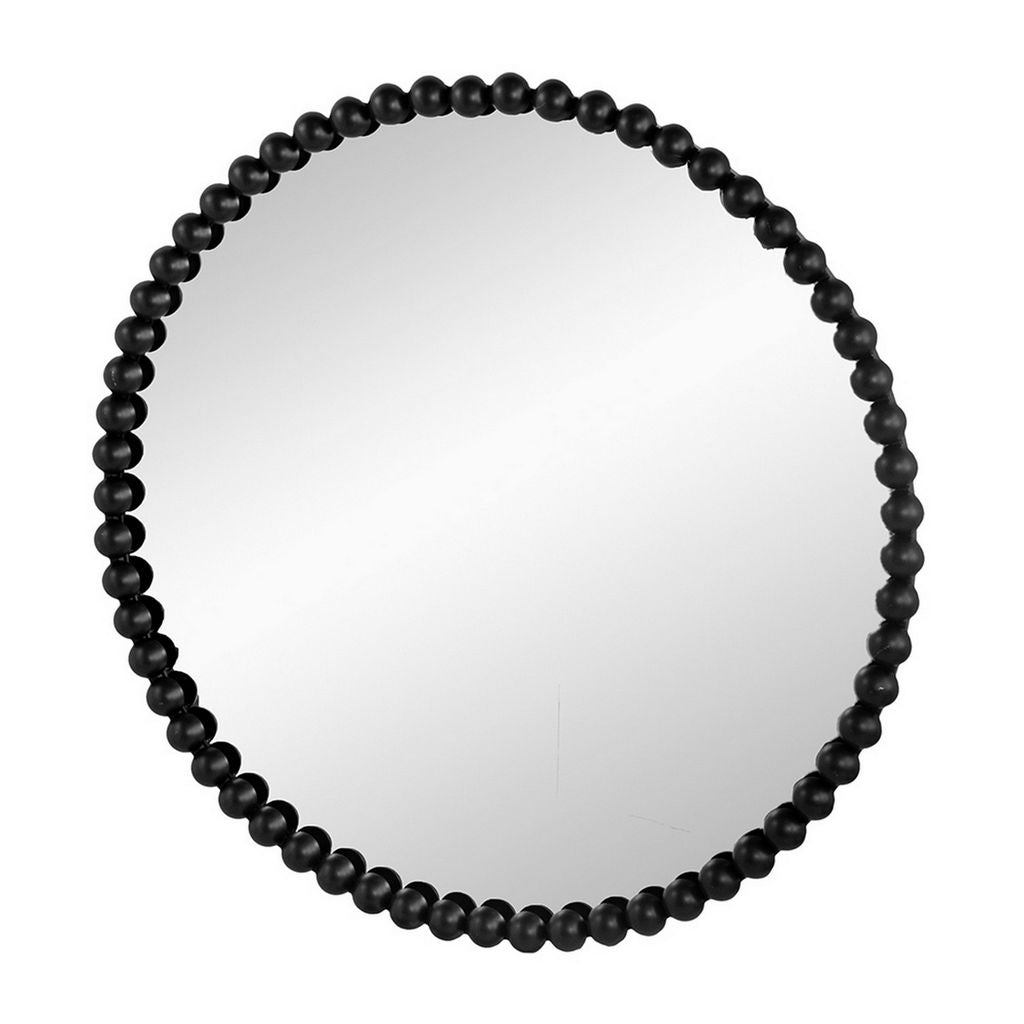 Emu 32 Inch Modern Round Wall Mirror, Beaded Black Metal Accent Frame - View 2