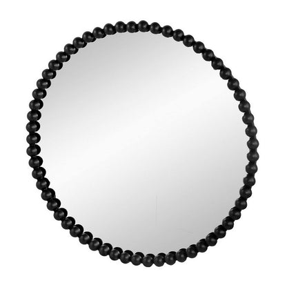 Emu 32 Inch Modern Round Wall Mirror, Beaded Black Metal Accent Frame - View 2