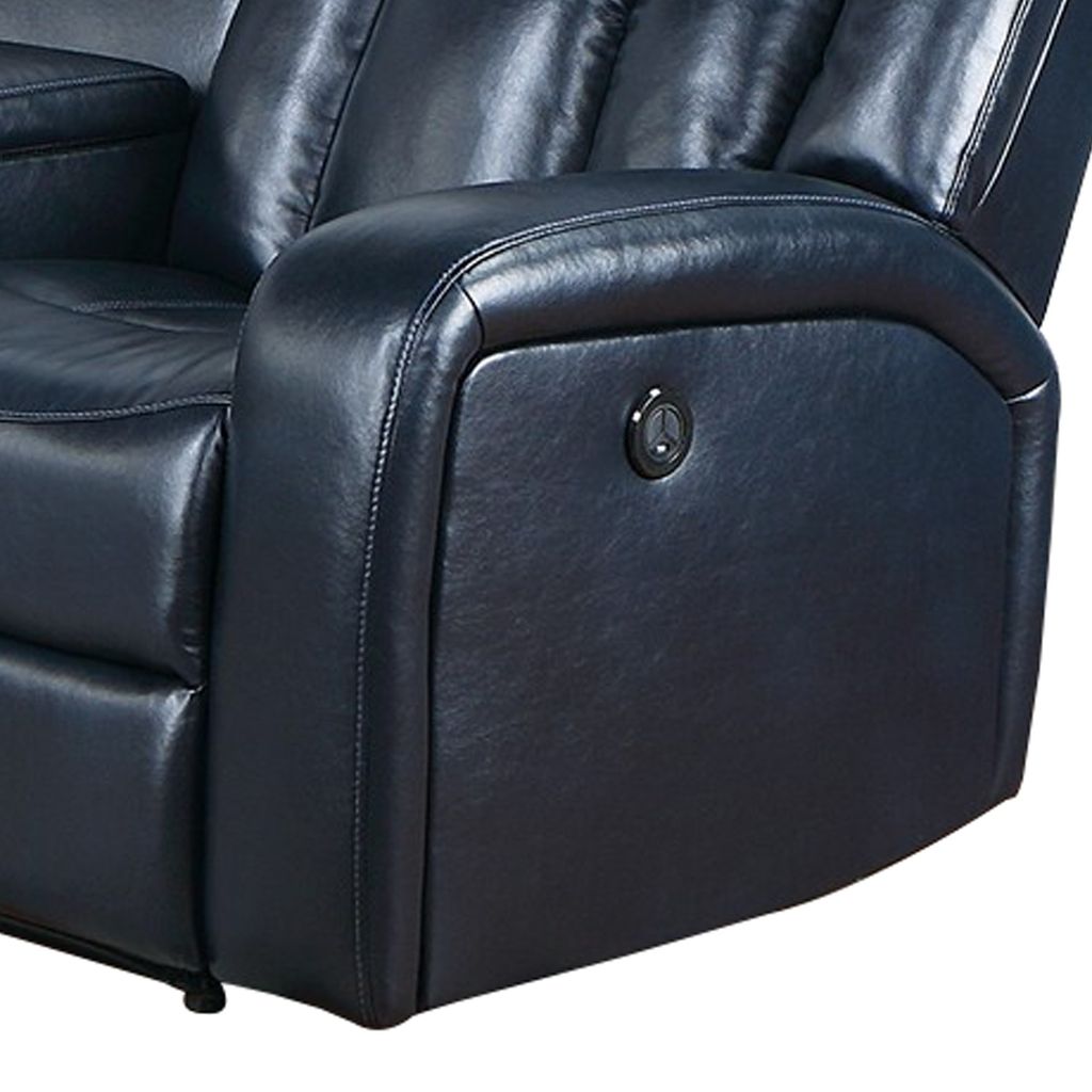 Max 5 Piece Manual Recliner Sectional Set, Vegan Faux Leather, Navy Blue - View 5