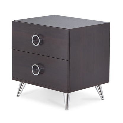 Rectangular Wood & Metal Nightstand By Elms, Brown & Chrome - View 5