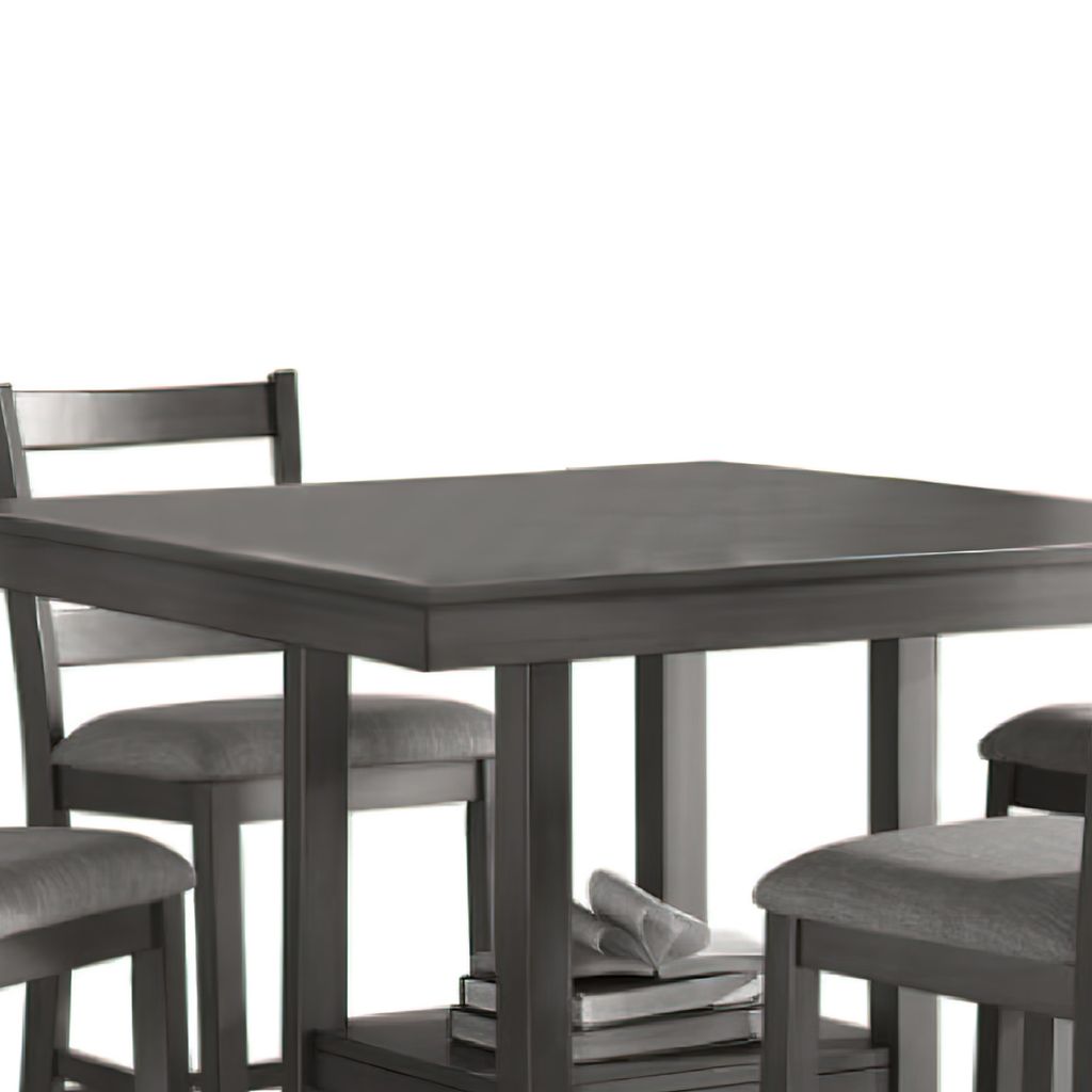 5 Piece Counter Height Dining Set, Table and 4 Chairs, Padded Seats, Gray - View 3