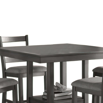 5 Piece Counter Height Dining Set, Table and 4 Chairs, Padded Seats, Gray - View 3