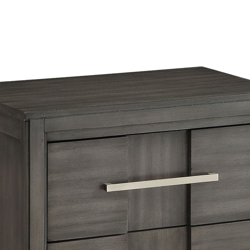 Transitional Solid Wood Night Stand With Two Drawers, Gray - View 3