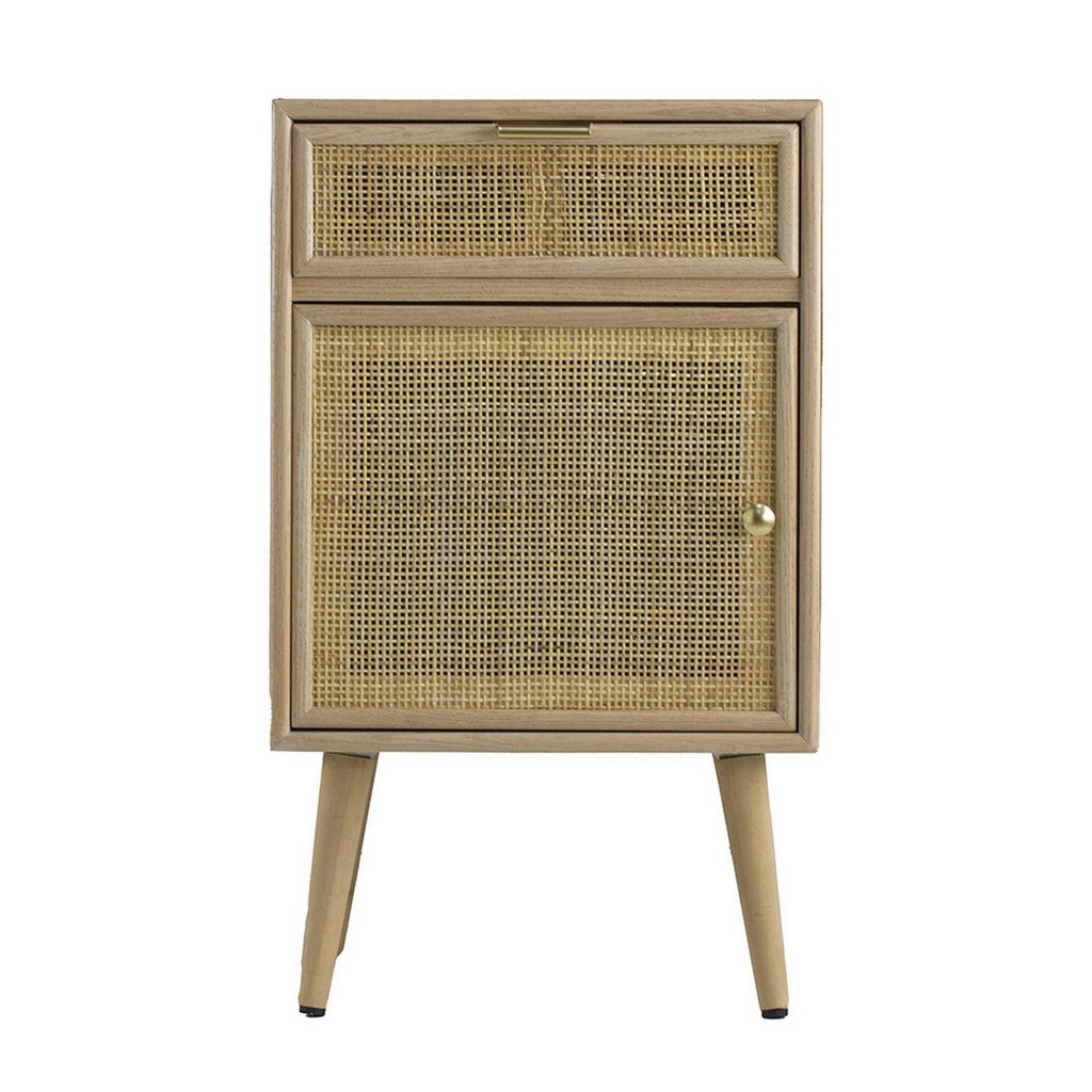 Keli 28 Inch Accent Cabinet, 1 Drawer, Pine, Woven Rattan Design, Natural - View 3