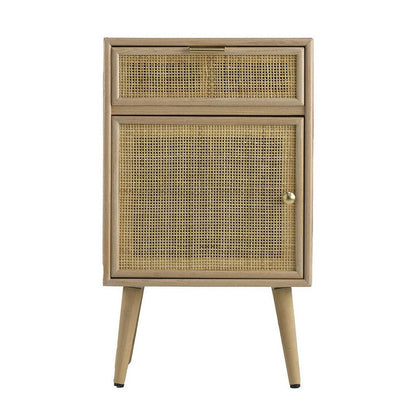 Keli 28 Inch Accent Cabinet, 1 Drawer, Pine, Woven Rattan Design, Natural - View 3