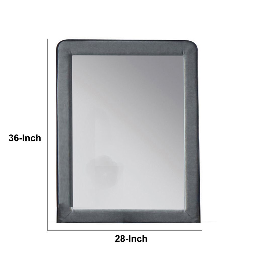 Fabric Upholstered Wooden Frame Mirror with Welt Trim, Light Gray - View 5