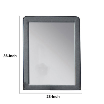 Fabric Upholstered Wooden Frame Mirror with Welt Trim, Light Gray - View 5
