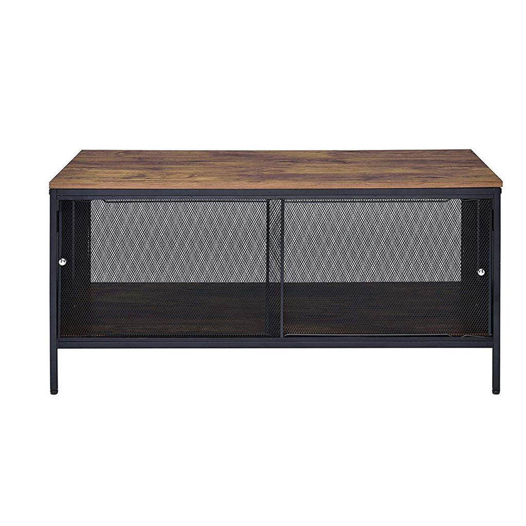 Metal Coffee Table with 1 Bottom Shelf and Mesh Design, Brown and Gray - View 2