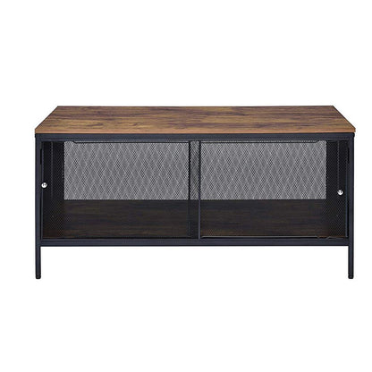 Metal Coffee Table with 1 Bottom Shelf and Mesh Design, Brown and Gray - View 2