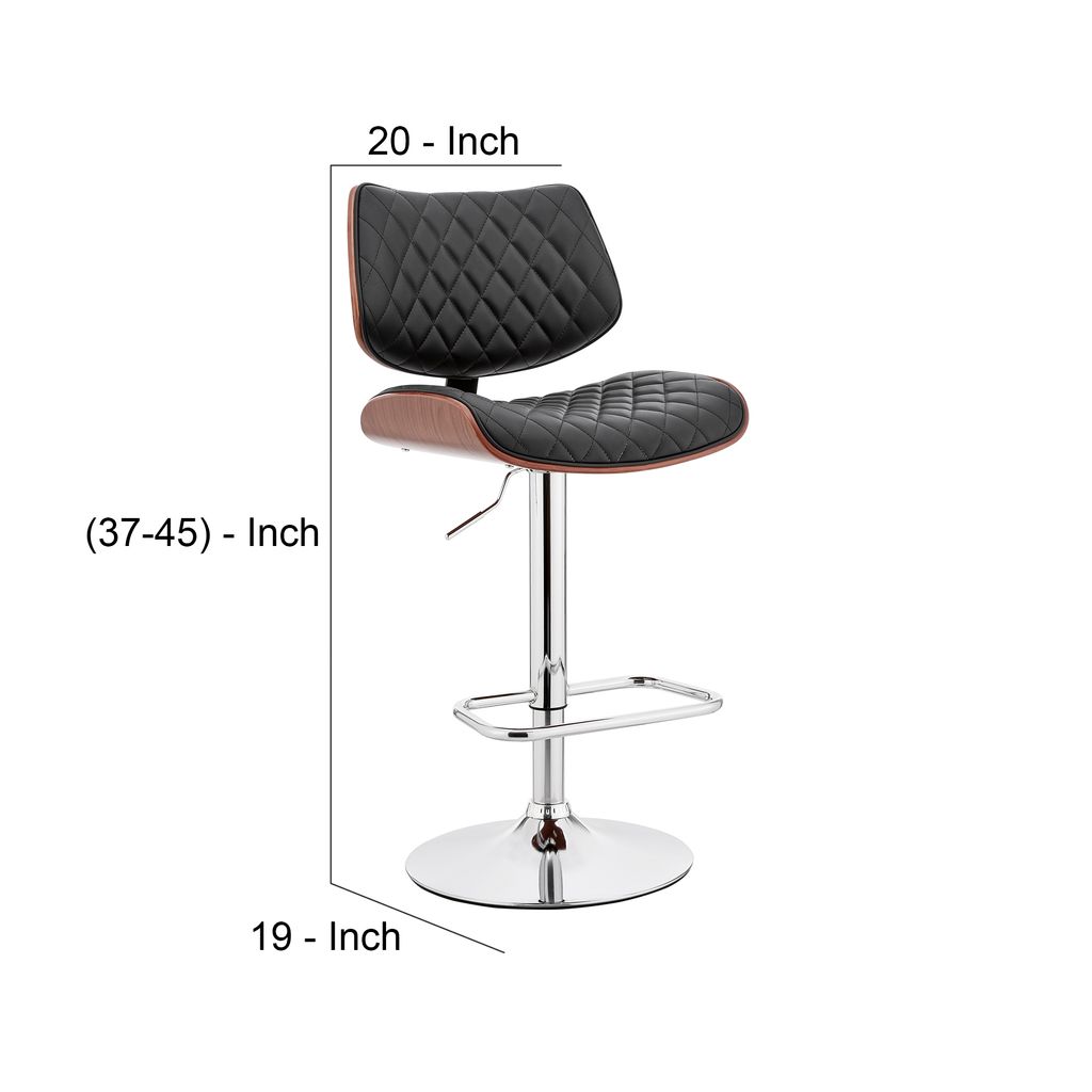 Metal and Faux Leather Adjustable Bar Stool, Black and Silver - View 6