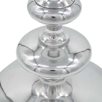 23 Inch Modern Aluminum Side Table, Round Tabletop and Base, Carved, Silver - View 4