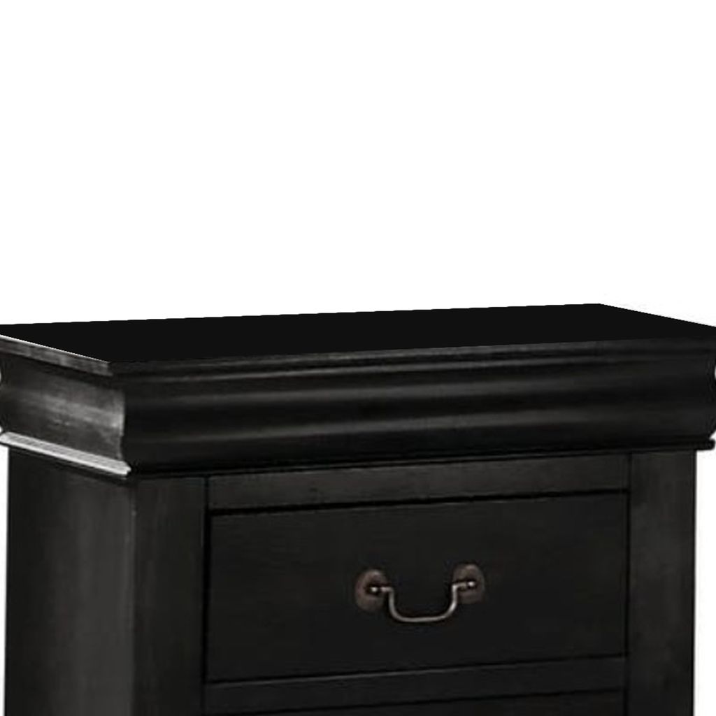 Wooden Nightstand with Two Drawers, Black - View 2