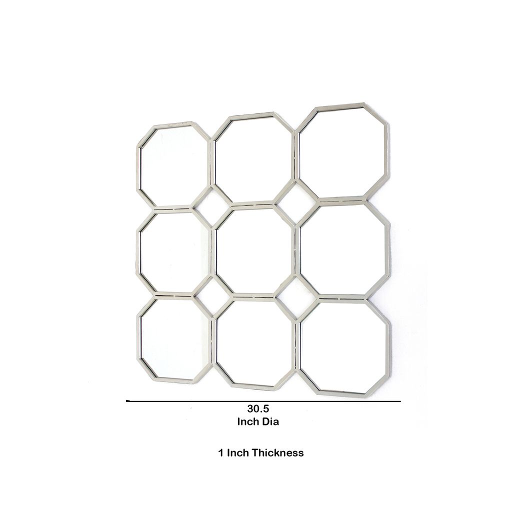 Metal Wall Mirror with Nine Connected Octagonal Mirror Shapes, Silver - View 5