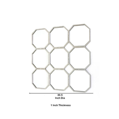 Metal Wall Mirror with Nine Connected Octagonal Mirror Shapes, Silver - View 5