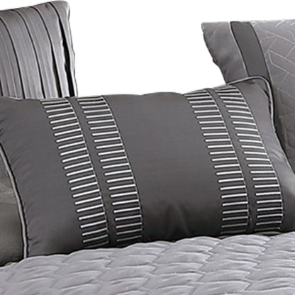 10 Piece Queen Polyester Comforter Set with Geometric Print, Gray - View 3