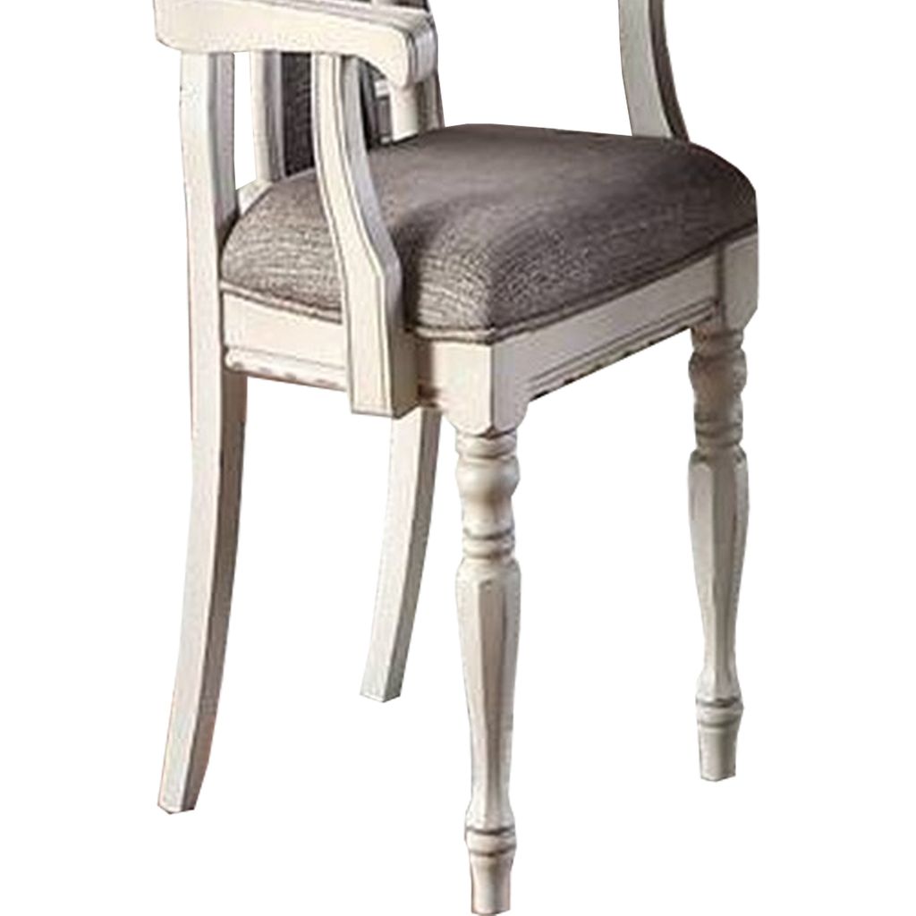 Wooden Arm Chair with Button Tufted Back, Set of 2, Cream and Gray - View 3