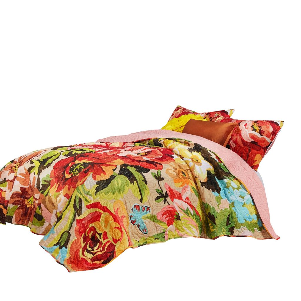 Dahl 3 Piece Queen Quilt Set, 2 Pillow Shams, Polyester Fill, Multicolor - View 2