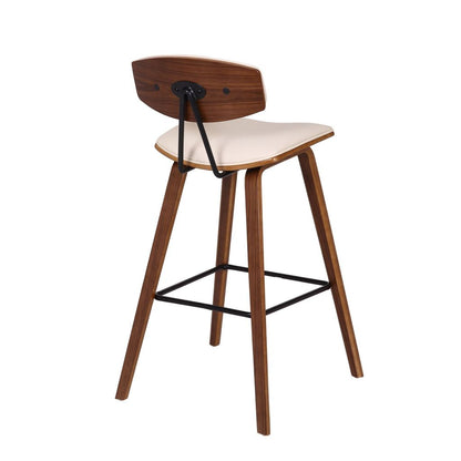 28.5 Inches Contoured Seat Leatherette Barstool, Cream - View 4