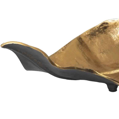 Twisted Leaf Design Sculpture with Texture Details, Gold and Black - View 2