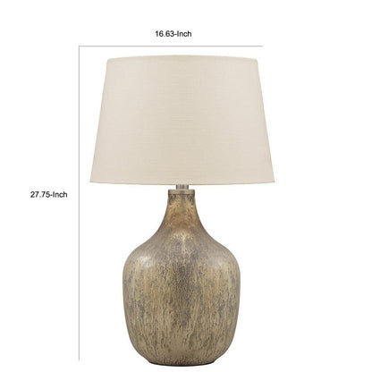 Mercury Glass Table Lamp with Drum Shade, Gold and Beige - View 5