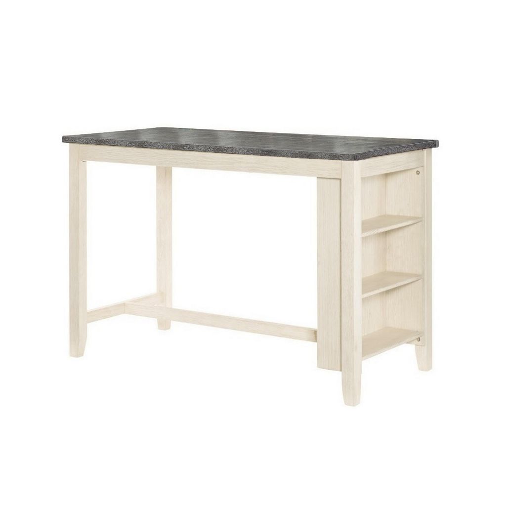 Joss 60 Inch Cottage Counter Height Table, 2 Tone Wood, Gray Top Cream Base