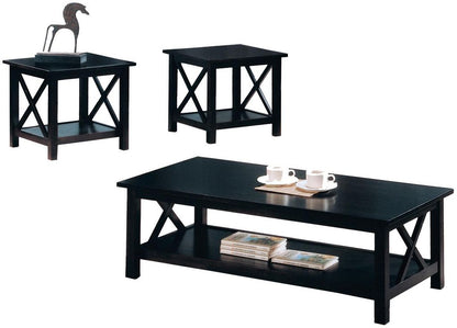 Wooden Table Set With X Design On Sides, Pack Of Three, Dark Brown