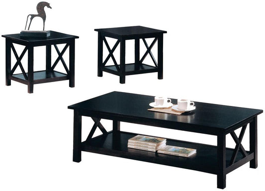 Wooden Table Set With X Design On Sides, Pack Of Three, Dark Brown