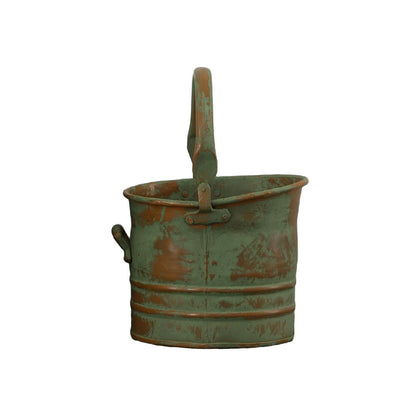 Tinged Metal Bucket Planter With Handles, Patina Rust Finish, Green, Set of 3 - View 7